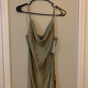 Satin sage cowl maxi dress